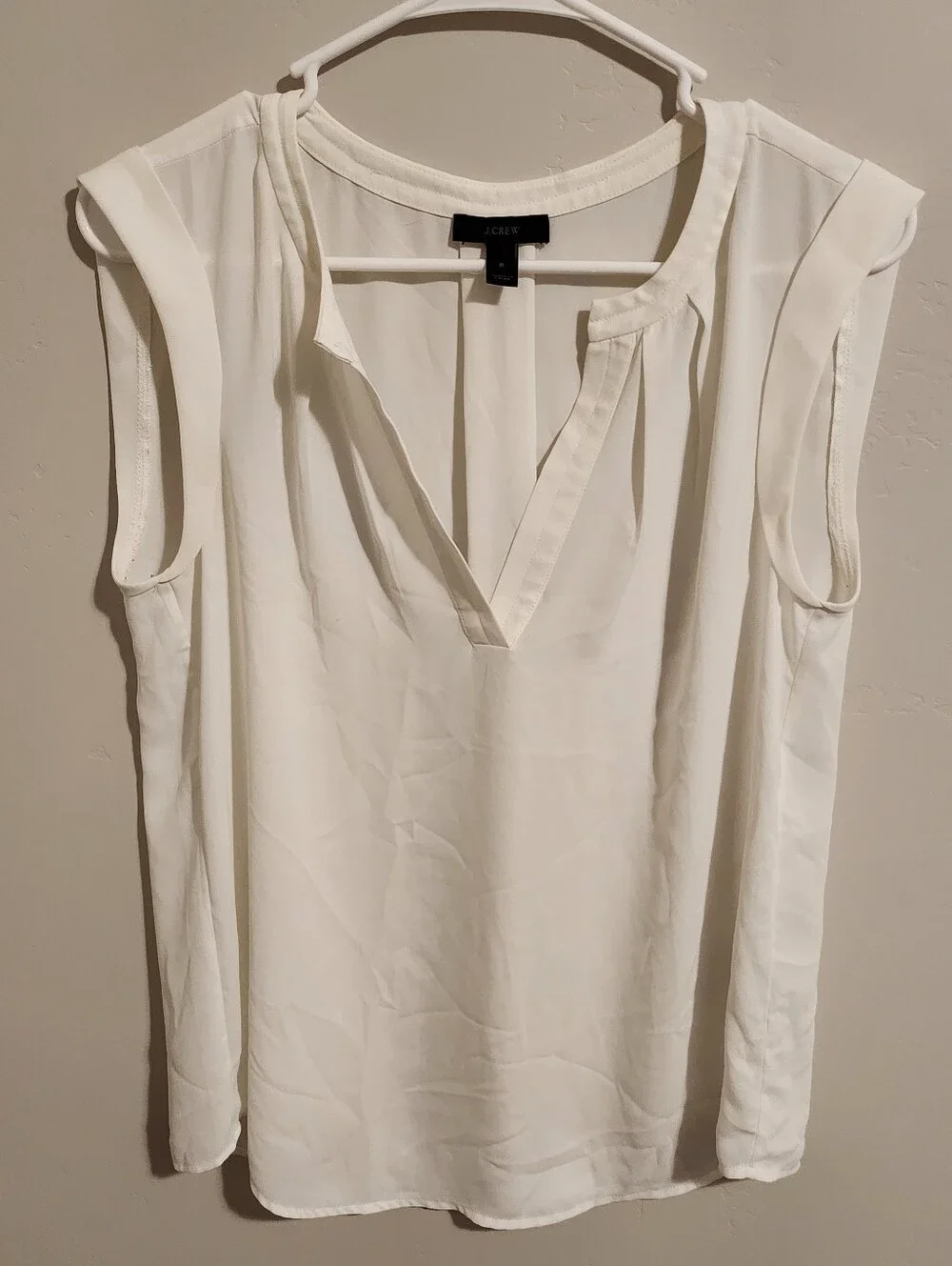 J. Crew Cream Split-Neck Sleeveless Blouse